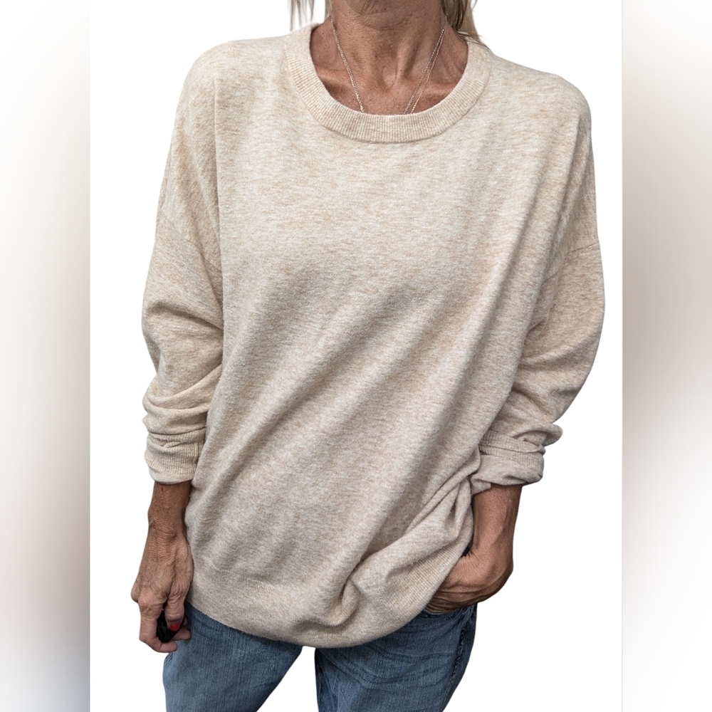 Jenni Kayne Cashmere Merino Blend Sweater M Oatmeal Oversized Knit